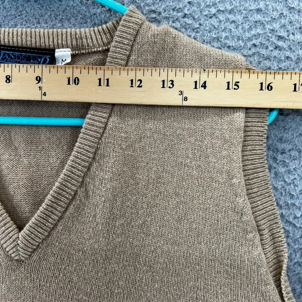 Vintage 90s‎ Lands End Sweater Vest Mens M Tan Beige Lambs Wool Made England